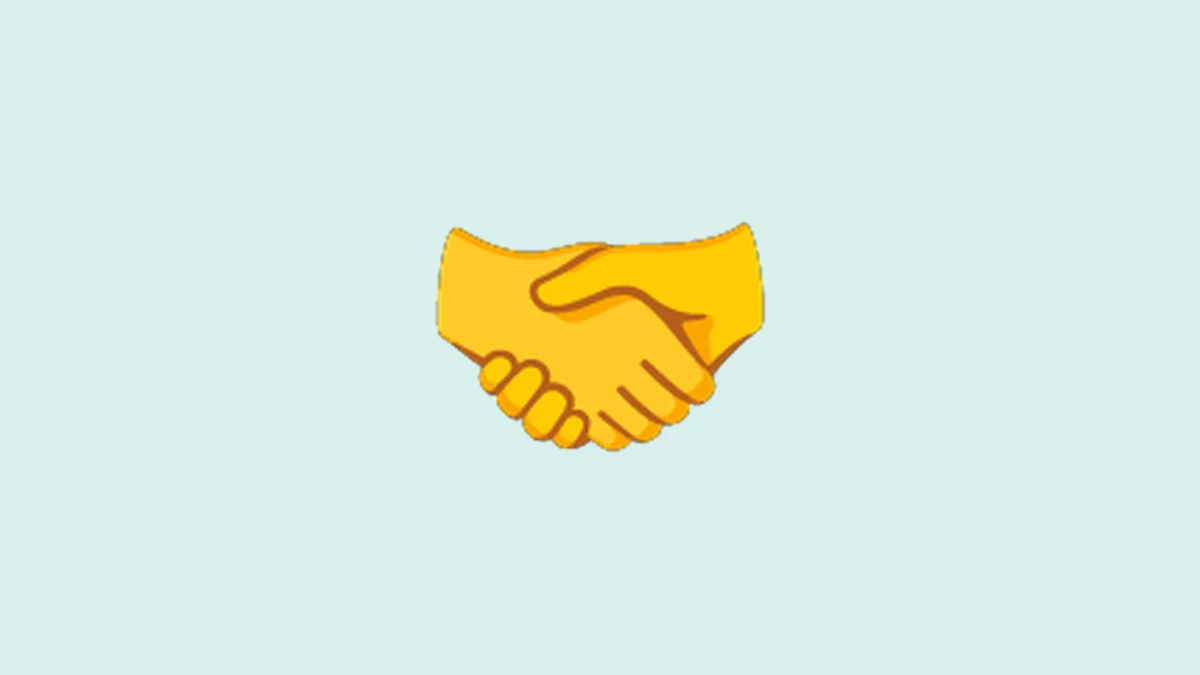 Shaking hands emoji - handshake on a soft teal background
